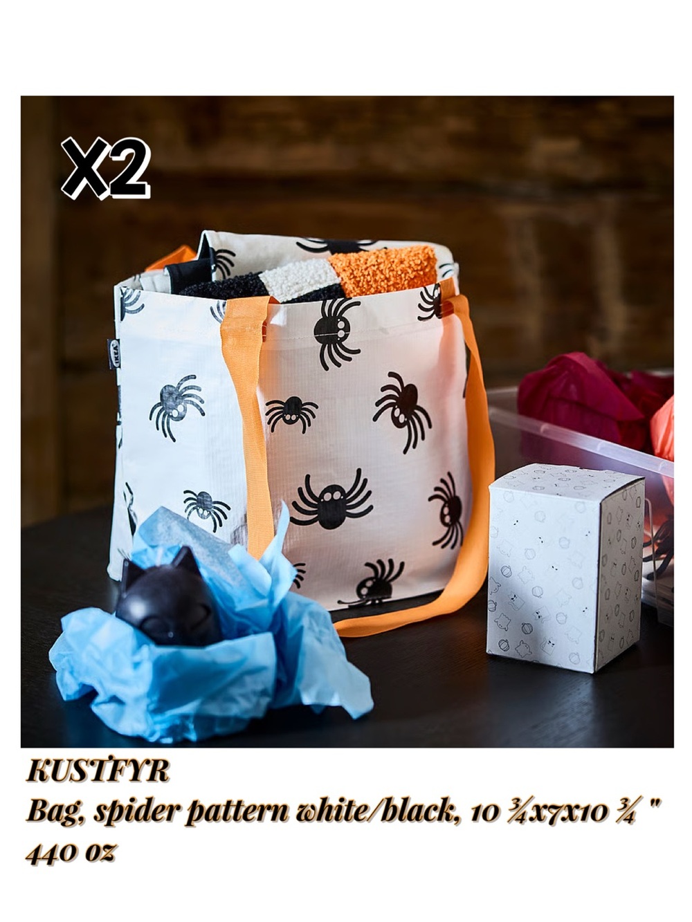 Spider Pattern Tote Bag with Orange Handles